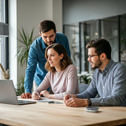 Team of developers collaborating in a modern office environment